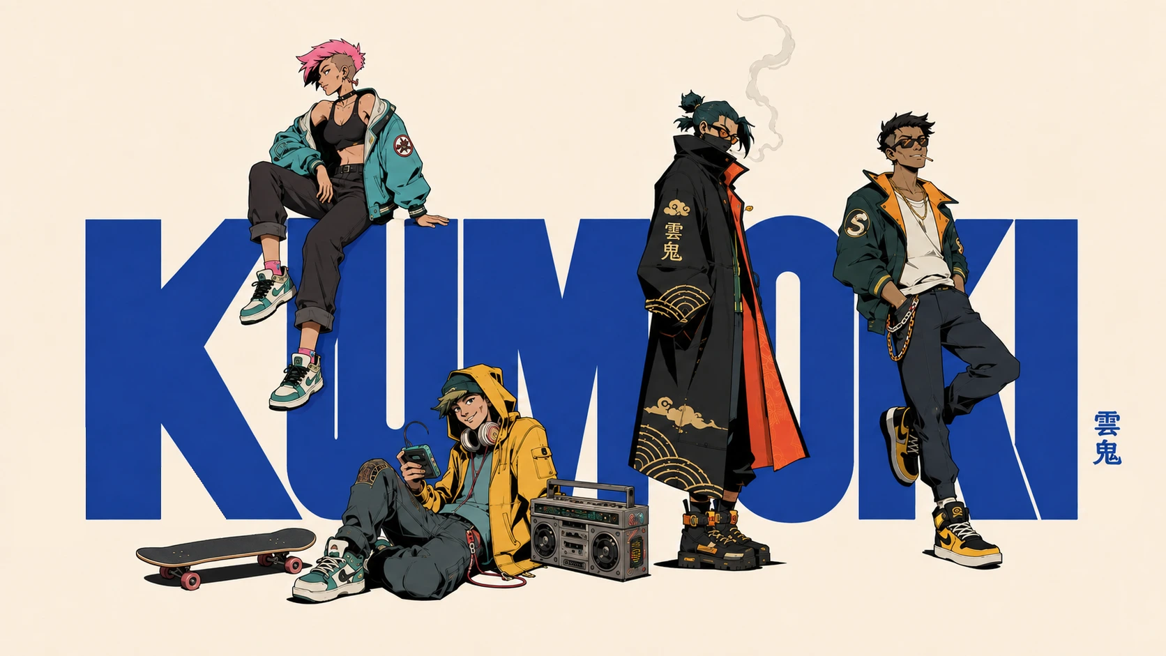 Kumoki Comics — the Kumoki crew around the blue KUMOKI wordmark