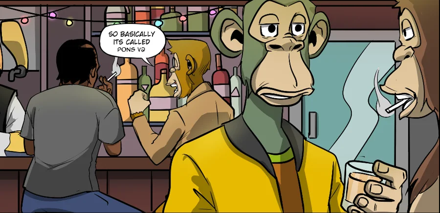 An ape in a yellow jacket at the Pepe Drink bar